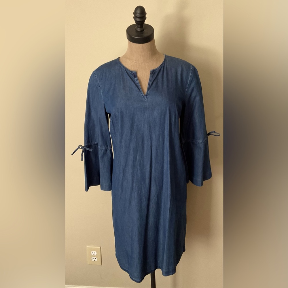Ann Taylor Denim Chambray Shift Dress -3/4 Sleeves Size 4